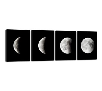 Wieco Art – Modern Giclee Canvas Prints Stretched Artwork Abstract Space Black and White Pictures to Photo Paintings on Canvas Wall Art for Home Office Decorations Wall Decor 4pcs/set P4RAB018
