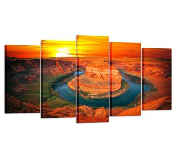 KREATIVE ARTS – Large 5 Piece Canvas Wall Art Sunset Moment at Horseshoe Bend Colorado River Grand Canyon National Park Arizona USA Poster Art Prints Pictures for Home Walls (Large Size 60x32inch)