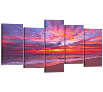 Kreative Arts – Large 5 Pieces Canvas Wall Art Evening Sky with Dramatic Clouds over the Sea Nature Pictures Sunset Giclee Prints Artwork Contemporary Painting for Home Decor (Large Size 60x32inch)