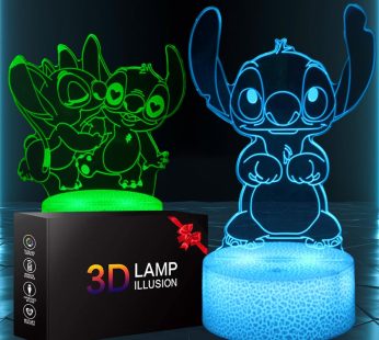 Wenkmiss 3D Illusion Stitch Night Light, 2 Patterns and 16 Color Room Decor Lamp with Remote Control, Birthday Christmas Gifts for Kids, Boys, Stitch Girls