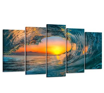 Kreative Arts Large 5 Piece Sea Waves Wall Art Modern Framed Giclee Canvas Prints Seascape Artwork Ocean Beach Pictures Paintings on Canvas for Living Room Home Office Decor (Medium Size 40x24inch)