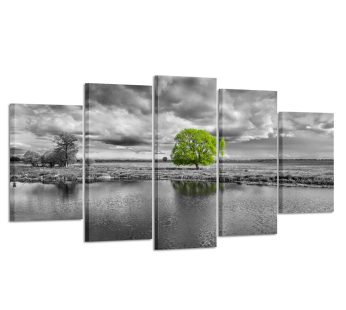 Kreative Arts – Canvas Wall Art Paintings Green Tree Landscape in Black and White 5 Pieces Panel Modern Giclee Framed Artwork Pictures for Living Room Decoration (Medium Size 40x24inch)