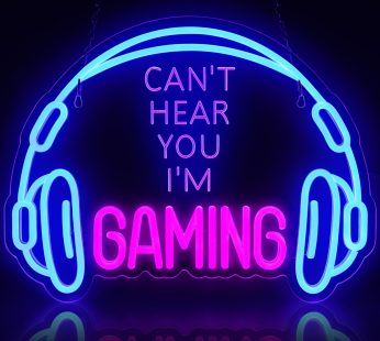 ReyeeInc Gaming Headset Neon Sign, Large Bright and Dimmable Colorful LED Game Headphone Neon Light and USB Powered Lightup Signs for Gamer Zone Video Room Bedroom Wall Art Decor (15.7 * 11.8″)