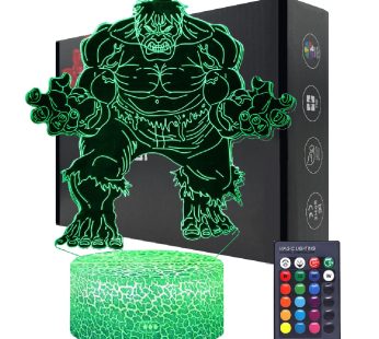 Night Light for Kids, Green Super Hero Giant Man Hulk 3D Illusion Lamp 16 Colors Changing Touch & Remote Control Room Decor Aesthetic Bedside Lamp Cool Stuff Gift for Boys Men Girl Women Kids Fans