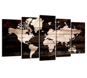 Kreative Arts – Modern Abstract Wall Art World Map Canvas Painting Vintage Style Picture Prints for Living Room Home Decor Ready to Hang 5pcs/Set (Large Size 60x32inch)