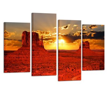 Kreative Arts – Beautiful Sunrise Over Iconic Monument Valley Arizona USA 4 Panel Canvas Prints Wall Art Modern Wall Decor Landscape Picture Stretched Canvas Giclee Print Ready to Hang