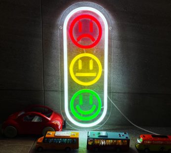 Smiley Face Neon Sign for Wall Decor,Traffic Light Led Sign, Dimmable Smile Neon Lights Signs for Kids Room Bedroom, Game Room, Bar,Teens Christmas Gifts,Light Up Sign for Neon Wall Art(13.8″ x 5.6″)