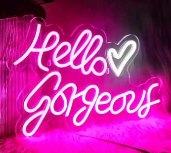 ineonlife Hello Gorgeous Neon Sign Pink Led Neon Light Letters Heart Decorative Wall Lights for Girls Room Wedding Anniversary Engagement Birthday Party Decoration with USB Power