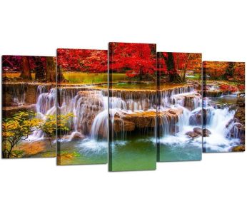 Kreative Arts Canvas Print for Living Room Decoration Stretched 5 Panels Green Dreamlike Waterfall Painting Wall Art Picture Print on Canvas- High Definition Modern Home Decor