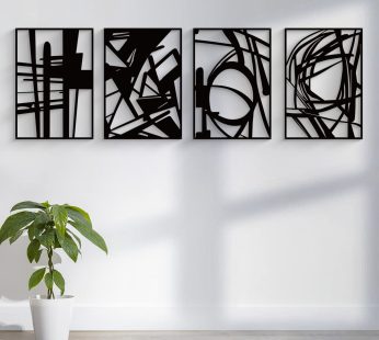 Glamativity Large 4 Pack Black Abstract Metal Wall Art, Minimalist Décor Single Line Art Wall Décor, 3D Textured Metal Wall Sculptures, for Living Room Bedroom Bathroom Study Room