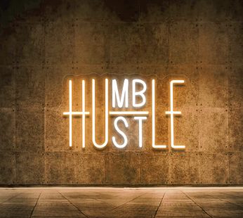 Hustle LED Neon Sign for Wall Decor, Humble LED Neon Lights Party Decorations, USB Powered Switch Adjustable Brightness LED Neon Lights, for Office Room, Gym Room, Man Cave Decor (Yellow&White)
