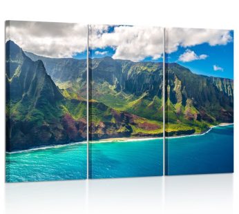 KREATIVE ARTS – Large Nature Art Poster Print on Canvas View on Napali Coast on Kauai island on Hawaii Landscape Pictures for Office Walls 16x32inchx3pcs