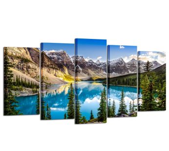 KREATIVE ARTS – 5 Pieces Canvas Prints Wall Art Canada Moraine Lake And Rocky Mountain Landscape Pictures Modern Canvas Painting Giclee Artwork For Home Decoration (Medium Size 40x24inch)