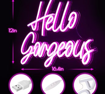 Kavaas Hello Gorgeous Neon Signs for Wall Decor, Hello Gorgeous Neon Light Sign with Dimmable Switch – Hello Gorgeous Sign for Girls Bedroom, Makeup Room Decor (Pink)