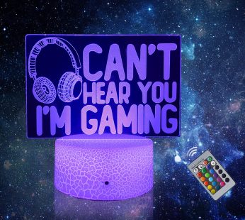 DYGYZH Can’t Hear You I’m Gaming 3D Night Light 16 Colors and 4 Light Changes Modes with Cool Cracked Base Illusion Lamp New Year’s Gift or Birthday Gifts for Gamers