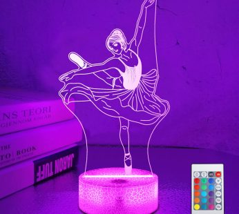Lampeez Kids 3D Ballerina Night Light Ballet Dancer Optical Illusion Lamp with 16 Colors Remote Control Changing Birthday Xmas Valentine’s Day Gift Idea for Boys and Girls