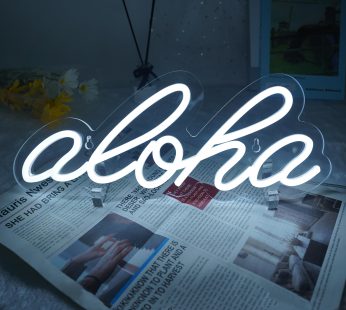 JIURUIFFC Aloha Neon Light Aloha White Neon Sign for Wall Decor – 14.9″x5.9″ 3D LED Neon Art Decorative Lights with USB Operated for Bedroom, Baby Room, Club Bar and Party Decor