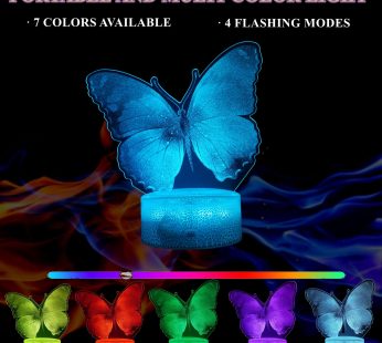 Butterfly Night Light, Birthday Gift for Girls 3D Illusion Lamp Kids Bedside Lamp with 7 Colors Changing Remote Control Butterfly Toys Girls Gifts