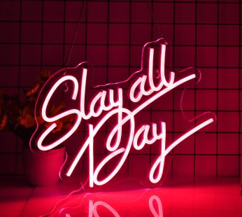 Slay All Day Neon Sign for Wall Decor, with Dimmable Switch, Reusable Happy Birthday Neon Light Signs for All Birthday Party Decoration(17X12inches,Blue）