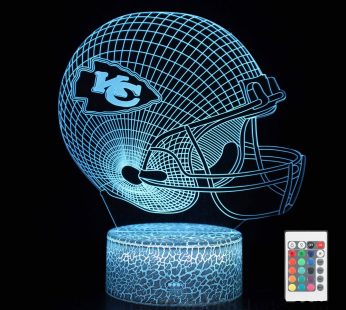 ganaixin Cute Chiefs Football Helmet 3D LED Optical Illusion Sleep Night Light with Remote 7 Colors Bedroom Decor Table Lamp Birthday Xmas Gifts for Kids Boy Girl KC Men Women 3