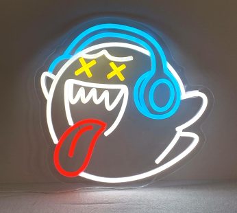 Boo Neon Sign, Dimmable Ghost LED Neon Signs for Wall Decor, USB Powered Neon Lights for Bedroom Game Room Decor, Personalized Boy Birthday Gift 13X12IN