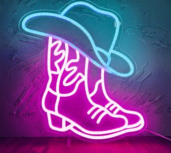 Manimo Cowboy Boot and Hat Neon Sign, Cowboy Boot Neon Sign, LED Neon Signs for Wall Decor, USB Powered for Game Room Bedroom Living Room Party Bar Wedding Christmas Birthday Gift(13 * 15in)