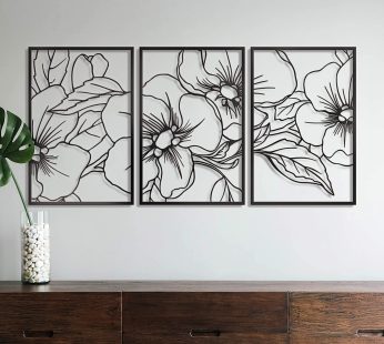 Vivegate Black Minimalist Floral Single Line Metal Wall Art Decor – 18″X12″ 3 Packs Black Floral Abstract Minimalist Lines Wall signs for Hanging home wall decor