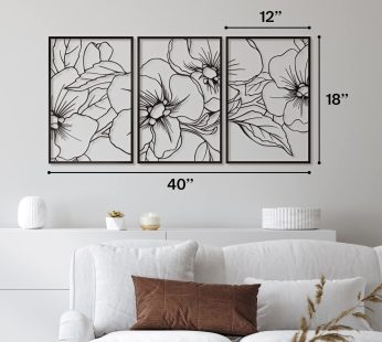 Vivegate Black Minimalist Floral Single Line Metal Wall Art Decor – 18″X12″ 3 Packs Black Floral Abstract Minimalist Lines Wall signs for Hanging home wall decor