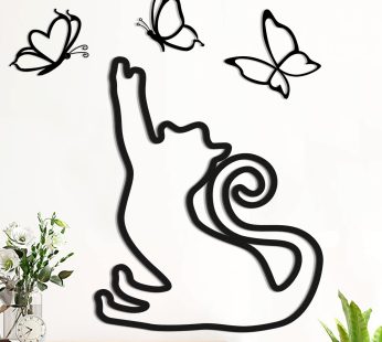 WEKEY Metal Wall Art,Cat Play with Butterfly (Cat Butterfly 2)