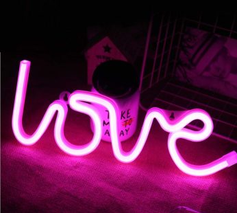 MorTime LOVE LED Neon Light Sign for Party Supplies, Girls Room Decoration Accessory, Table Decoration (Pink Love)