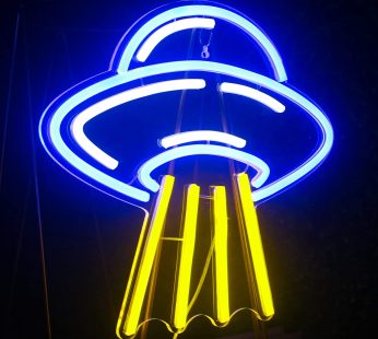 UFO Alien Spaceship LED Neon Light Signs Blue Yellow Neon Lights for Bedroom Acrylic Neon Wall Light Signs for Kids Astronomy Lovers School Science Museum Decoration