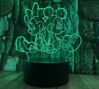Mickey Minnie Figurines Fairy Light Cartoon Mouse Anime Figure 3D LED Optical Illusion Bedroom Decor Table Lamp with Remote 7 Colors Acrylic Sleep Night Light Birthday Xmas Gifts for Child Kids