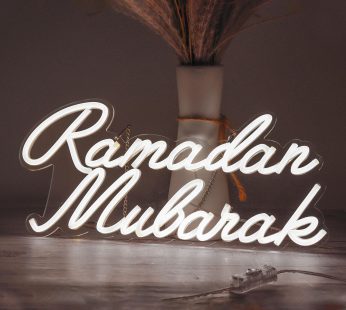 Ramadan Mubarak Neon Sign,White LED Neon Signs Ramadan Mubarak Banner Light Eid Yard Sign Decorations for Home Wall Decor