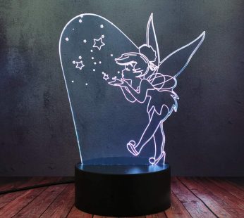 Novelty Anime Elves Fairy Game 3D Night Light Tinker Bell Princess Stars Image Lamp LED Colorful Shine Bedroom Desk Lamp for Girl Kid Birthday Party Atmosphere Decor Gift Lava Toy Flash (Elf)