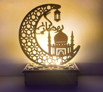 Eid Crafts Night Light Ramadan Mubarak Lamp Decorations Wooden Moon Star LED Lights Home Party Bedroom Ornaments Gift for Muslims Islamic Table Decor (I1)