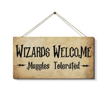CREOATE Funny Welcome Sign Wooden Hanging Plaque – Wizards Welcome Muggles Tolerated – Farmhouse Rustic Wooden Signs Home Wall Decor for Front Porch Door, Kids Room