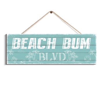 Beach Wall Decor Beach Bum Blvd Sign Cute Vintage Rustic Wooden Plaque for Beach House Bar Cave Decor (blue)