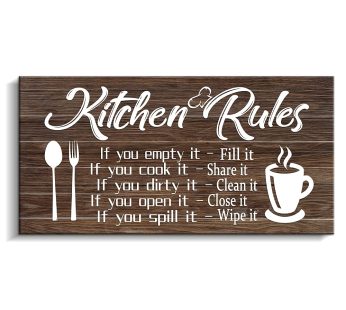 Pinetree Art Kitchen Rules Wall Decor Rustic Farmhouse Funny Kitchen Quote Wood Wall Sign Modern Home Wooden Signs for Kitchen Decoration (6″ X 11.5″, brown)