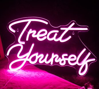 Treat Yourself Neon Signs Pink Led Sign for Bedroom Wall Letter Neon Lights Wedding Signs Neon Room Decor for Birthday Gift Party Home Decor Bar