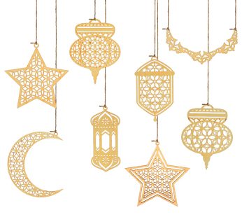 Ramadan decoration, Ramadan decoration, wood Eid al-Fitr, Eid Mubarak decoration, Ramadan Mubarak decoration, with moon pendant wind shape ornament for Muslim