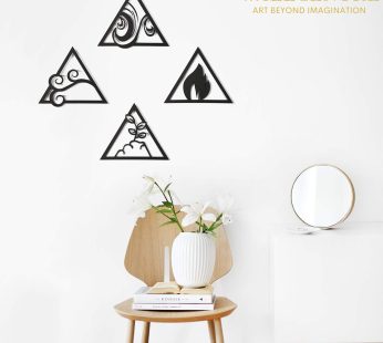 WALLCENTRE (ART BEYOND IMAGINATION) Metal 4 Element Triangle Shape Wall Art Hanging Showpiece (Black, 1 ft Each)