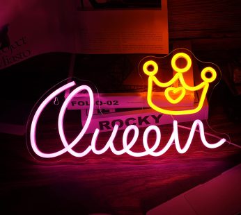Queen Neon Sign Letter LED Neon Lights Dimmable USB Powered 16.5’’X9.3’’Cool Wall Decorative Light Bedroom Kids Room Birthday Party Decoration Gifts for Children（Pink Yellow）