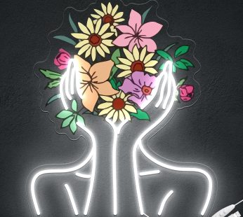 Lady Flowers Neon Sign for Wall Decor, Woman Holding Flowers LED Neon Light Sign for Room Aesthetic Decor, Neon Wall Art Woman Body Neon Sign for Bedroom Decor, Flower Shop Decor, Dimmable