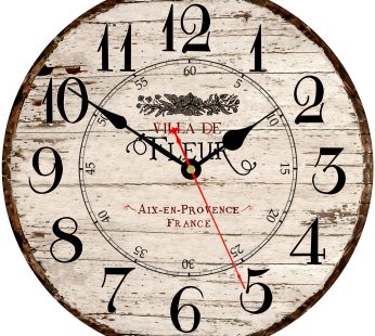Toudorp 12 Inch Wall Clock Easy to Read Arabic Numerals Wooden Wall Clock Quiet Non-Ticking Battery Operated Retro French Country House Style Decor Wall Clock