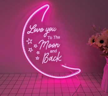 LED Moon Neon Light Sign, 15.75”x9.45” Pink To the Moon And Back Neon Wall 3D Art for Girls Kid’s Bedroom Birthday Party Gift,Home Decor Night Light 5V USB Powered with Dimmer Switch
